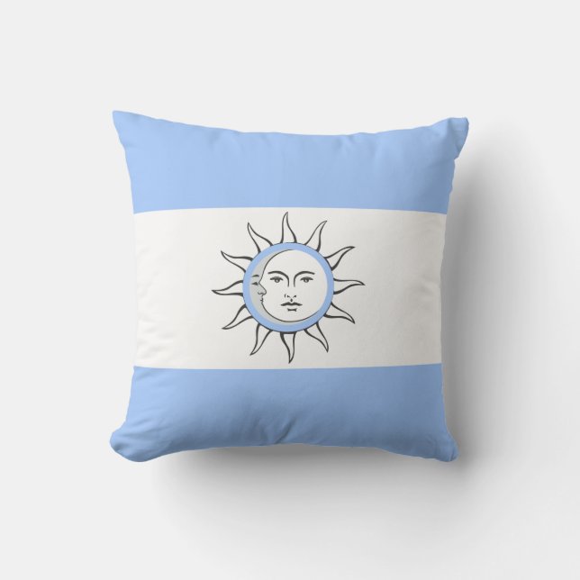 Coussin Conjonction lune et soleil sur bleu clair et blanc (Recto)