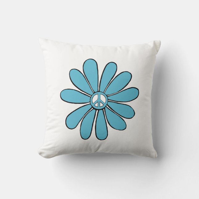 Coussin Connexion Hippie Flower Power Peace à Aqua (Recto)