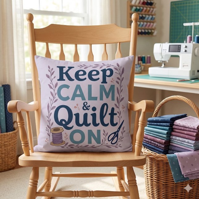 Coussin Conserver le calme et la surface inclinée sur la c (Keep Calm and Quilt On Vintage Sewing Lover Design Throw Pillow Mockup A)