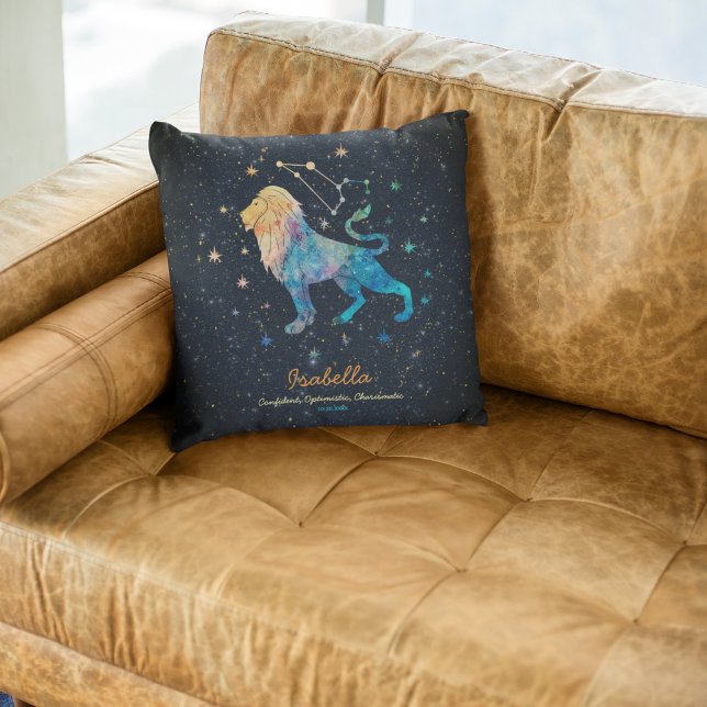 Coussin Constellation du Lion Zodiaque Aquarelle Étoiles G (Créateur téléchargé)