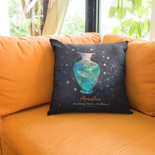 Coussin Constellation du Verseau Zodiaque Galaxie Aquarell