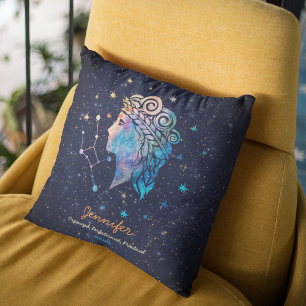 Coussin Constellation Vierge Zodiaque Aquarelle Étoiles Ga