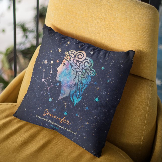 Coussin Constellation Vierge Zodiaque Aquarelle Étoiles Ga (Créateur téléchargé)