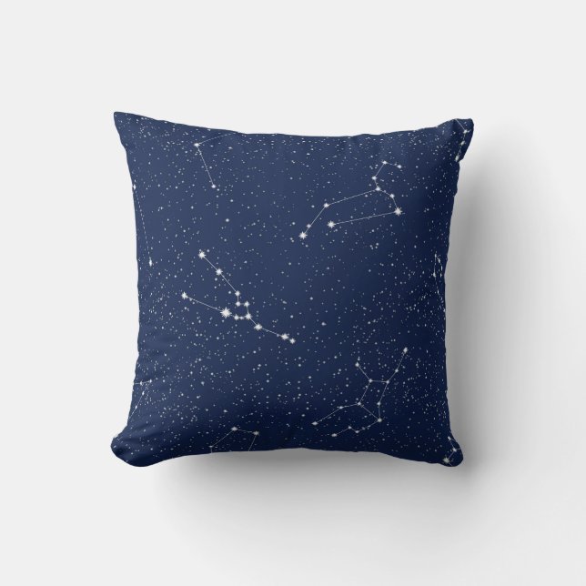 Coussin Constellations Zodiac avec ciel étoilé bleu foncé (Recto)
