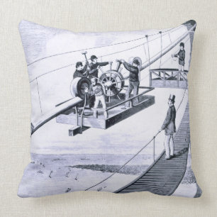 Coussin Construction de pont de Brooklyn, New York (litho)