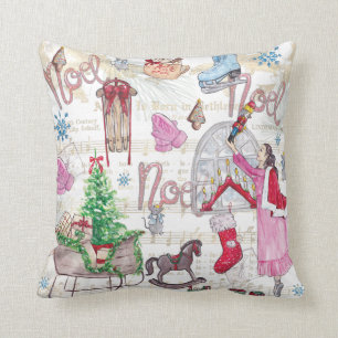 Coussin Conte de fées de Noël Peint à la main