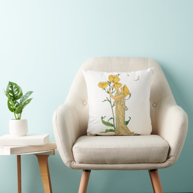 Coussin Conte de fées vintage, Primevère, Walter Crane (Chaise)