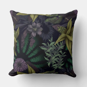 Coussin Contemporain Flore foncé Botanique violet et vert