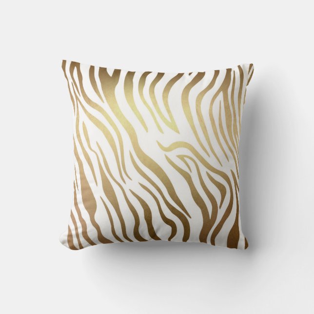 Coussin Contemporain Golden White Zebra Safari peau (Recto)
