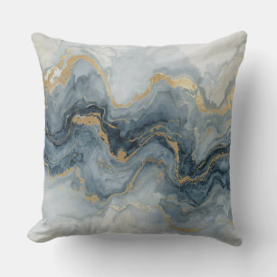 Coussin Contemporain Gris Bleu Fumé Or Blanc Abstrait