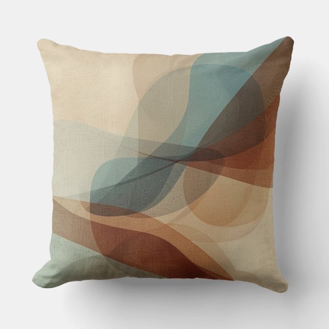 Coussin Contemporary Blue Rusty Brown Beige Abstract Print (Recto)