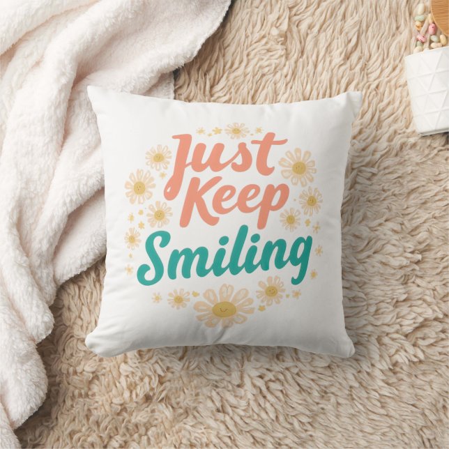 Coussin "Continuez à sourire" avec des marguerites joyeuse (Couverture)
