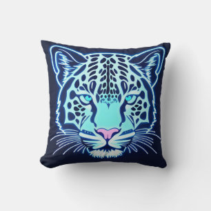Coussin Contour de tête de jaguar néon sur fond sombre