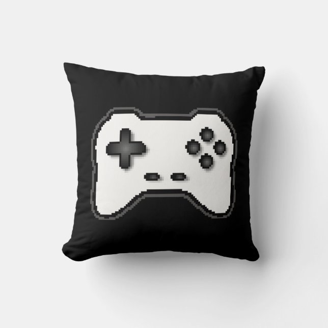 Coussin Contrôleur de jeu Noir Blanc 8 bits Style de jeu v (Recto)