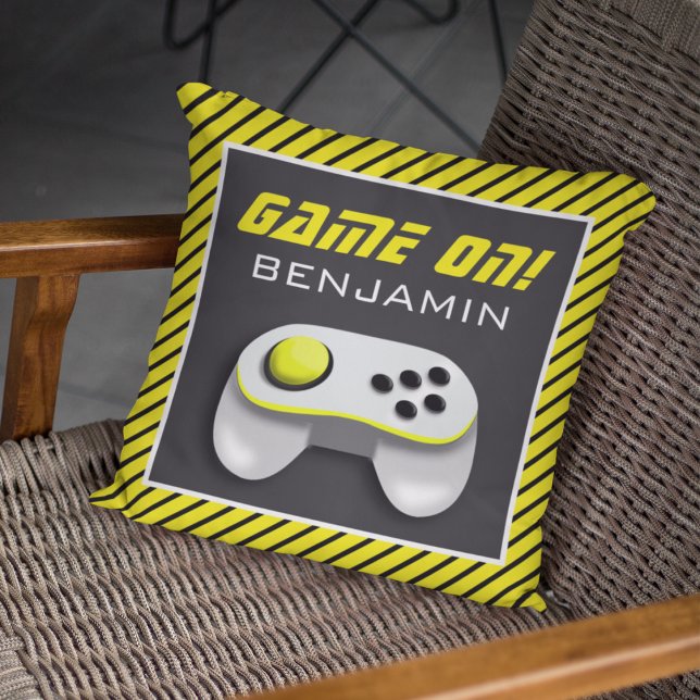 Coussin Contrôleur de jeu vidéo jaune et blanc Salle pour  (Créateur téléchargé)