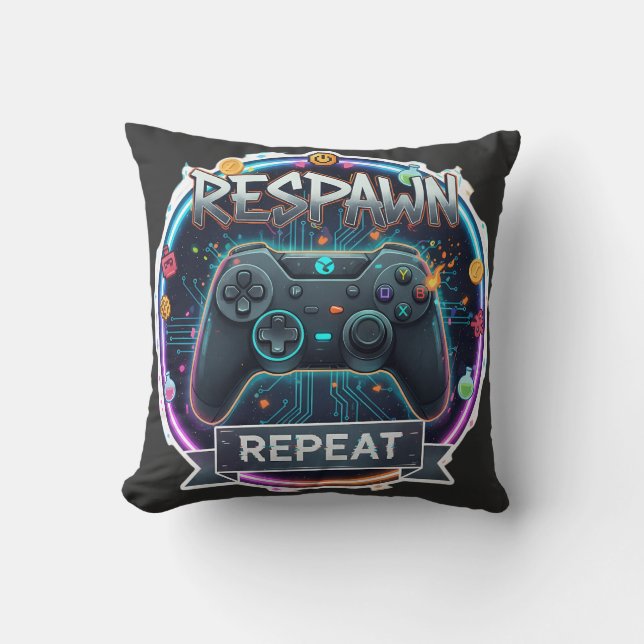 Coussin Contrôleur Gamer Respawn et Repeat (Recto)
