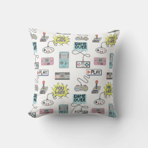 Coussin Contrôleurs de jeu rétro : Motif coloré sans coutu