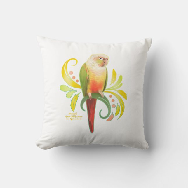 Coussin Conure à la poitrine verte d'ananas (Recto)