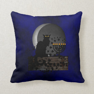 Coussin Conversation Noir Chanukah avec Menorah