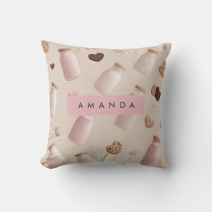 Coussin Cookie rose pâle et lait de fraise personnalisés