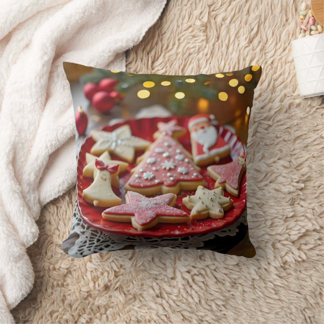 Coussin Cookies de Noël sur une plaque rouge (Couverture)