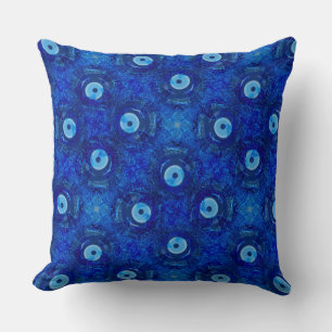 Coussin Cool, art numérique moderne de bleu mauvais oeil m