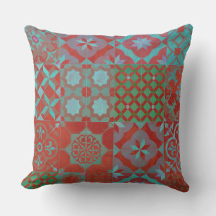 Coussin Cool, carreaux de la mer Égée tendance en rouge et