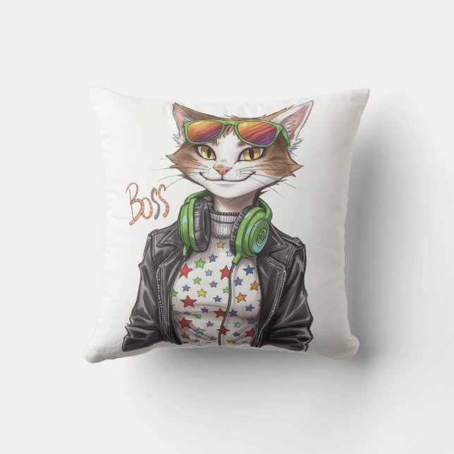 Coussin Cool Cat Boss – Funny Cat Lover Gift Idea (Verso)
