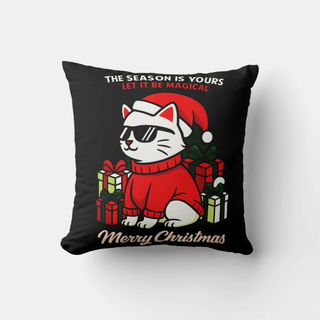 Coussin Cool Cat Christmas Throw Pillow Festive home decor (Recto)