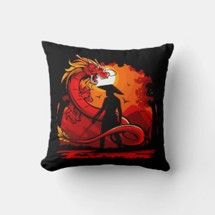 Coussin Cool et coloré Samurai Guerrier avec Dragon