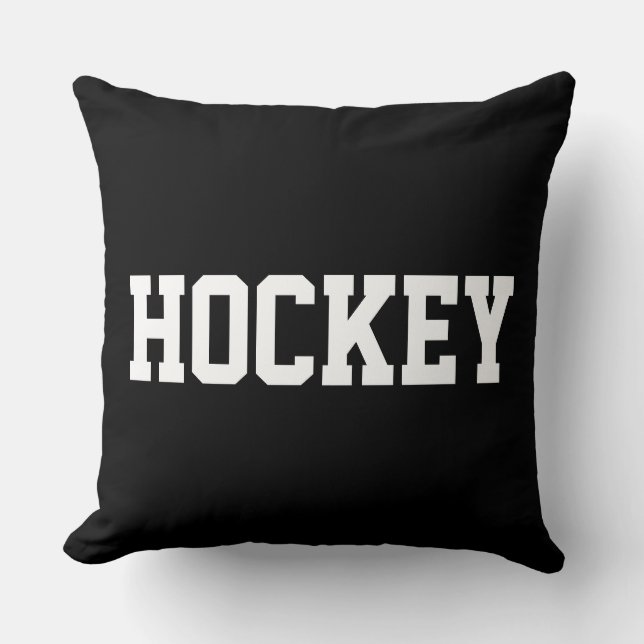 Coussin Cool Fun Athletic Bold texte HOCKEY blanc sur fond (Recto)