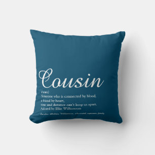 Coussin Cool moderne Bleu amusant Script Cousin Définition