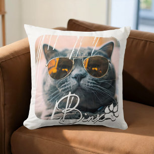 Coussin Cool moderne de chat Grunge Nom et photo
