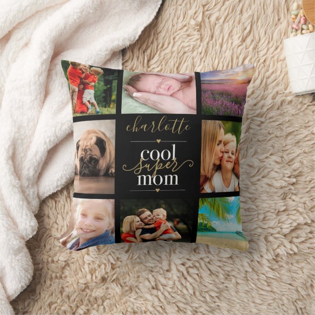 Coussin Cool personnalisé Super Mom 8 Photo Collage (Couverture)