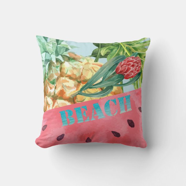 Coussin Cool Pineappon Watermelon Hibiscus Palm Feuilles (Recto)