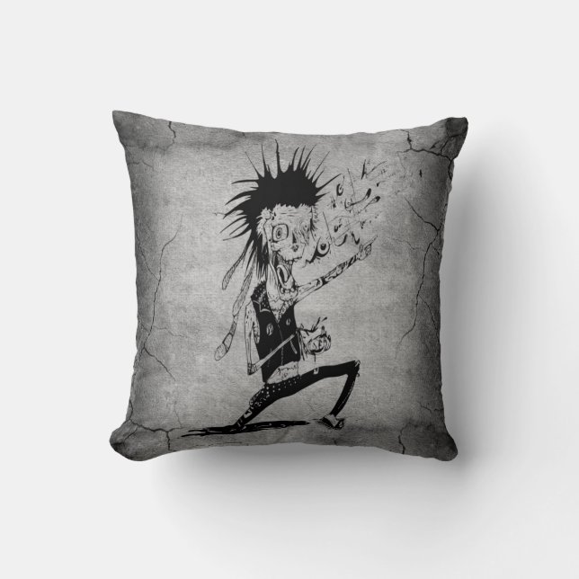 Coussin Cool punk zombie gris fissuré mur noir gris (Recto)