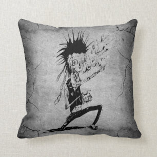 Coussin Cool punk zombie gris fissuré mur noir gris