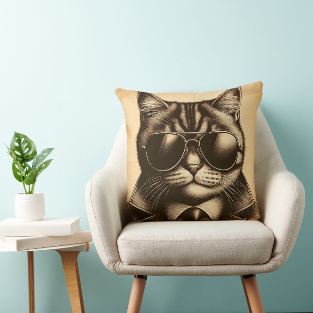Coussin Cool Retro Chat en Lunettes de soleil Aviator, Sep (Chaise)