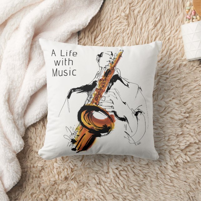 Coussin Cool Retro Man Playing Alto Saxophone - Jazz (Couverture)