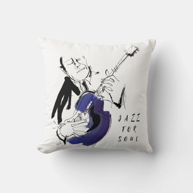 Coussin Cool Retro Man Playing Guitar - Custom Name (Recto)