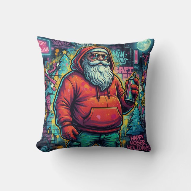 Coussin Cool Santa Graffiti – Style de Noël Urbain (Recto)