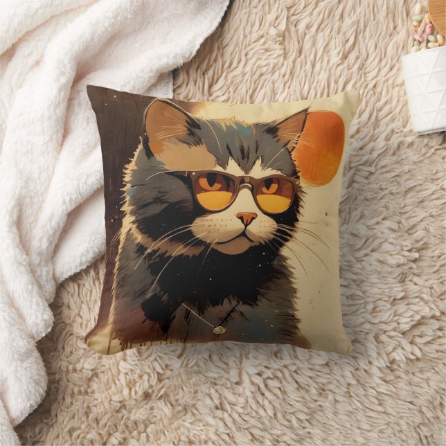 Coussin Cool Streetwear Graffiti Cat with Sunglasses  (Couverture)