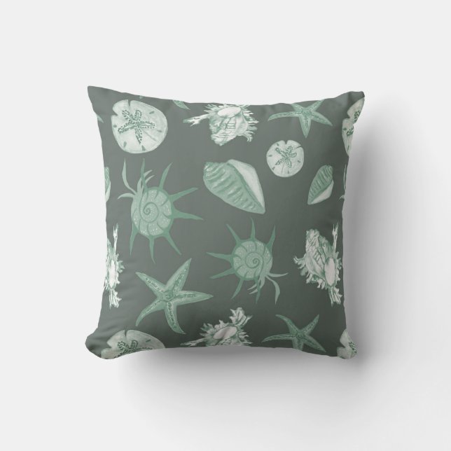 Coussin Cool Summer green seashells on medium green (Recto)