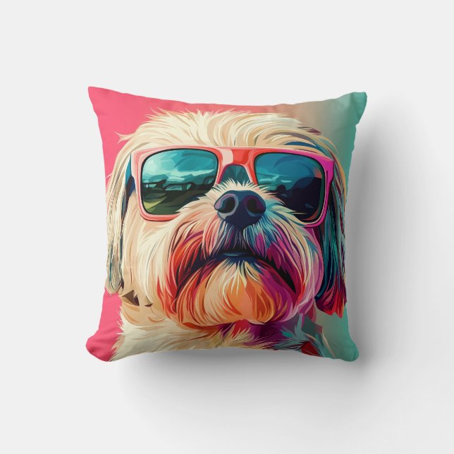Coussin Cool West Highland White Terrier dog with sunglass (Recto)