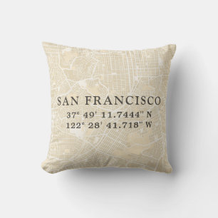 Coussin Coordonnées de la carte de San Francisco   Tan