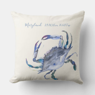 Coussin Coordonnées de la carte du crabe bleu côtier