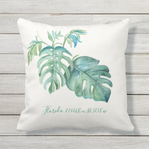 Coussin Coordonnées de la feuille de monochromie de l'aqua