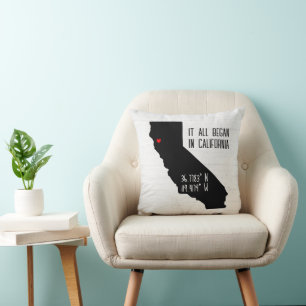 Coussin Coordonnées GPS de Californie avec cœur