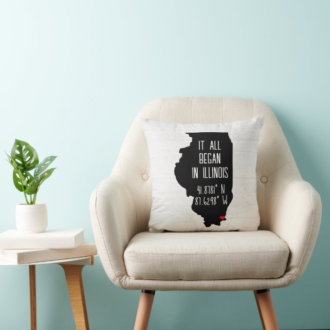 Coussin Coordonnées GPS de l'Illinois avec cœur (Chaise)