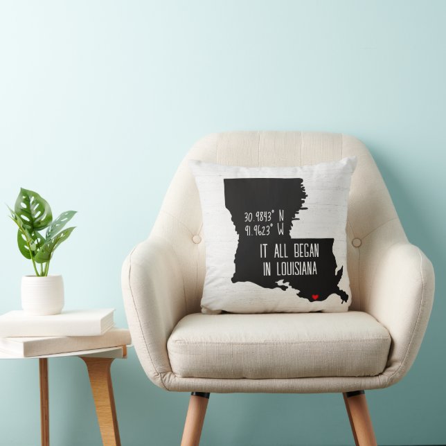 Coussin Coordonnées GPS de Louisiane avec cœur (Chaise)